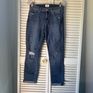 Hudson Krista Straight Crop Jeans Size 28 Roll Cuff Distressed Denim